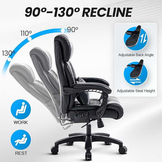 Big and Tall Office Chair, 500LBS Heavy Duty Massage Desk Chair, Ergonomic Executive Office Chair with High Back and Lumbar Support, Black