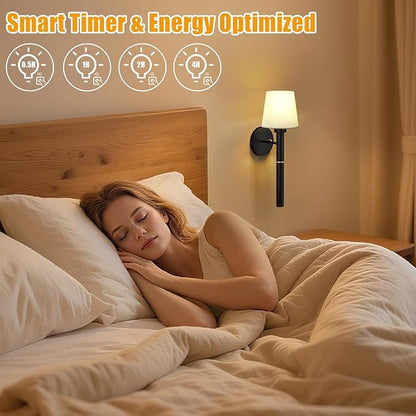 Rechargeable Wall Sconce Set of 2, Black Battery Operated Wall Sconce with Magnetic Rechargeable 5200mAh Battery Stick Dimmable and Remote, 3 Colors Wireless Lighting for Bedroom Hallway