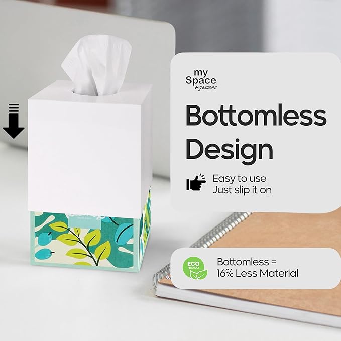 My Space Organizer - Premium Acrylic Tissue Cover | Fits Standard Square Tissue Box | White Cube Holder for Bathroom | 5.3" x 5.3" x 5.5"