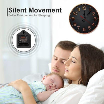 Wall Clock， Modern Non Ticking Wall Clocks Battery Operated， Black Wooden Wall Clocks for Kitchen， Living Room， Bedroom， Office， Bathroom Decorative 25 * 25cm