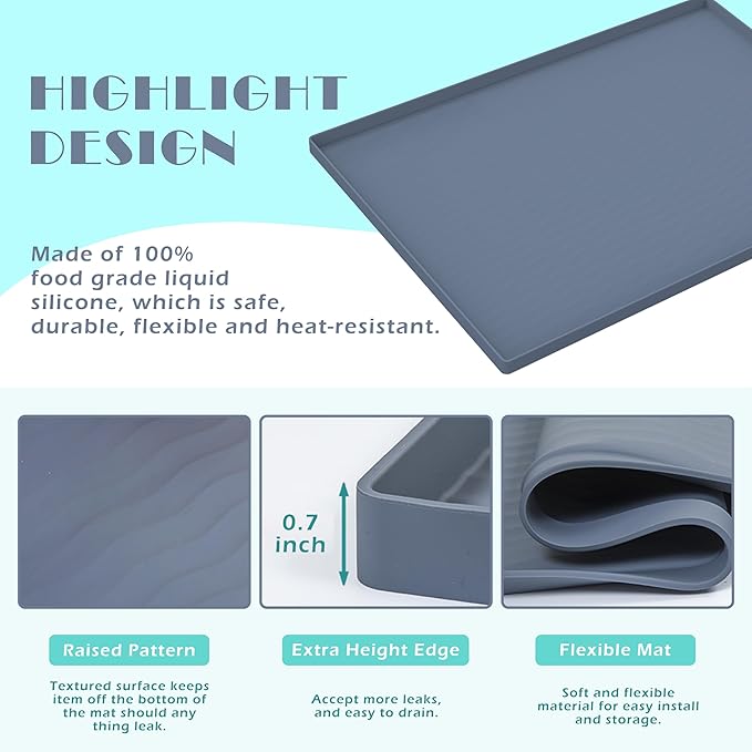 URMONA Waterproof Silicone Under Sink Mat 22'' x 14'' Shelf Liner for Kitchen and Bathroom, Cabinet and Counter Protector, Storage and Organizers, Litter Mat, Pet Cat Puppy Essentials(Khaki)