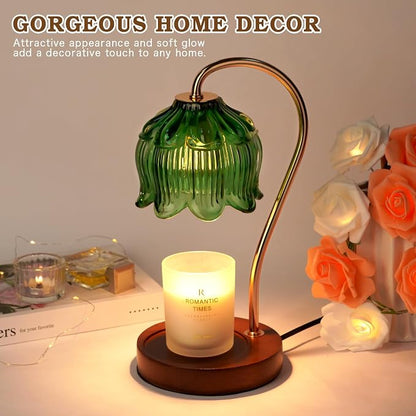 Funistree Green Candle Warmer Lamp with Timer, Christmas Gifts, Dimmable Flower Candle Lamp Warmer, Vintage Birthday Gifts for Women, Mom, Female Friend, Aromatic Candle Light for Yankee Candles