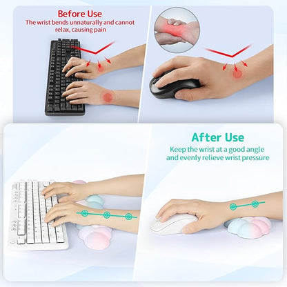Sushret Cloud Wrist Rest Keyboard, Cloud Keyboard Wrist Pad Set with PU Leather Memory Foam, Cute Arm Rest for Palm Support, PC/Gaming Desk Accessories/Office Setup/Computer Hand Cushion - Rainbow