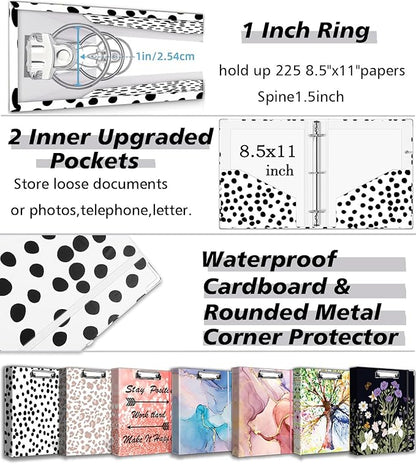 3 Ring Binder Organizer, 1 Inch Three Ring Binders with Clipboard, 5-Tabs Pockets Dividers, Transparent Plastic Folder, Pen Loop, 18 Divider Stikers, BVSSX Decorative Binder, Polka Dot, Letter Size