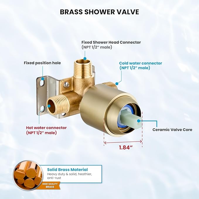 gotonovo Shower Faucet Set Bathroom Shower Head and Handle Set Complete 6 Settings 6 inch Rainfall Shower Head Kit High Pressure Shower System Combo Shower Trim Kit with Valve Brushed Gold