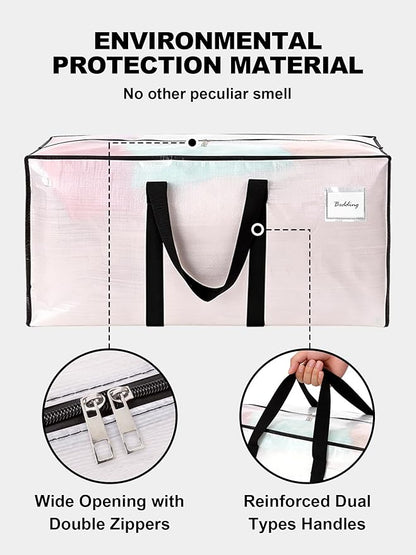 HOMESURE Supports 200lbs Heavy Duty Moving Bags - Strong Zipper & Wrap-Around Handles - Water-Resistant Storage Totes, Durable Alternative to Moving Boxes - 12 Pack - Semi-Transparent