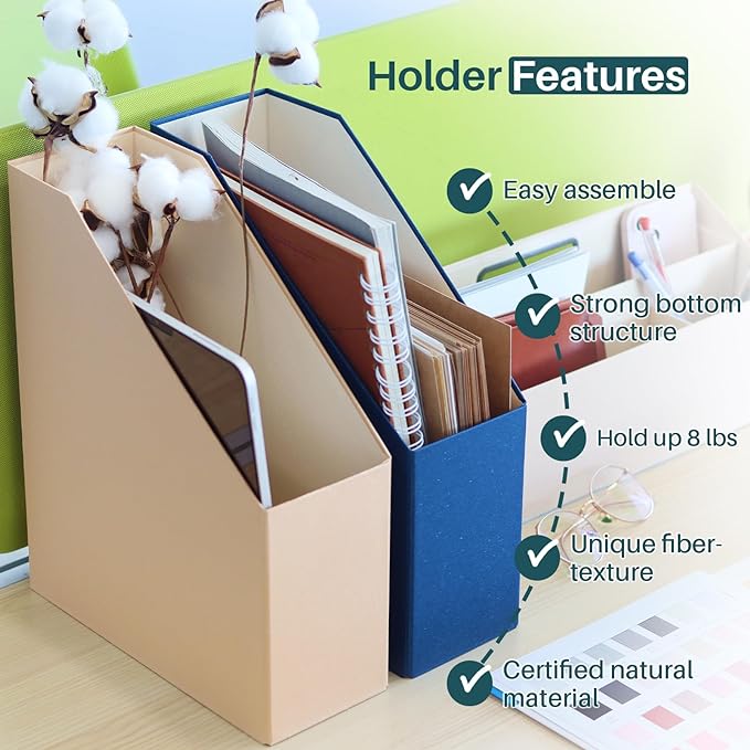 Magazine Holder - File Holder and Desk Organizer, Cardboard Book Organizer and Storage Box for Documents, Magazine Holder Rack for Office, Home and Classroom (Latte Brown, 6-Pack)