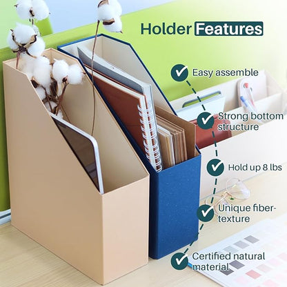 Magazine Holder - File Holder and Desk Organizer, Paperboard Book Organizer and Storage Box for Documents, Magazine Holder Rack for Classroom, Home, and Office (Classic Blue, 2-Pack)