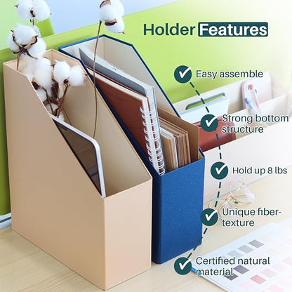 Magazine Holder - File Holder and Desk Organizer, Paperboard Book Organizer and Storage Box for Documents, Magazine Holder Rack for Classroom, Home, and Office (Latte Brown, 4-Pack)