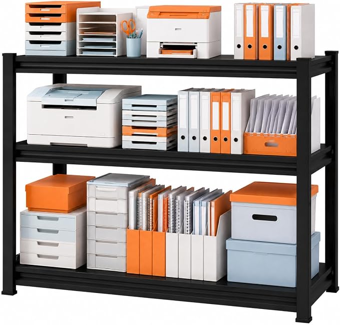 Printer Stand with Storage, 3-Tier Industrial Heavy Duty All-Metal Office Organizer Shelf, Space-Saving Storage Rack for Printer, Scanner, Copier, Paper and Office Supplies, Black,31.5"H×23.6"W×13.8"D