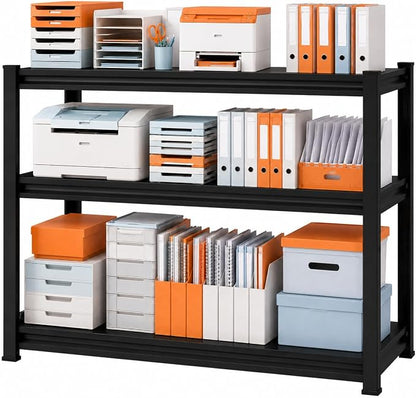 Printer Stand with Storage, 3-Tier Industrial Heavy Duty All-Metal Office Organizer Shelf, Space-Saving Storage Rack for Printer, Scanner, Copier, Paper and Office Supplies, Black,31.5"H×23.6"W×13.8"D