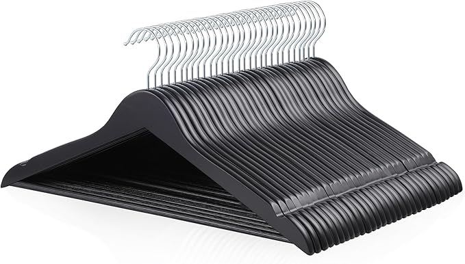 Amazon Basics Wood Suit Clothes Hangers, 30-Pack, Black