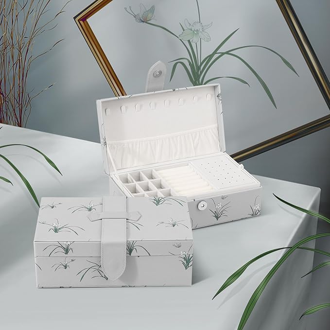 DesignSter 2 Layer Large Jewelry Box for Women, Leather Jewelry Organizer with Removable Jewelry Tray, Jewelry Storage Case for Necklaces Earrings Bracelets and Rings（Orchid）