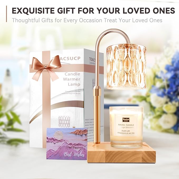 Candle Warmer Lamp with 3 Bulbs, Adjustable Height Dimmable Candle Warmer with Timer, Candle Lamp with Charming Gift Box Ribbon,Birthday Gifts for Women Mom, House Warming Gifts New Home Decor
