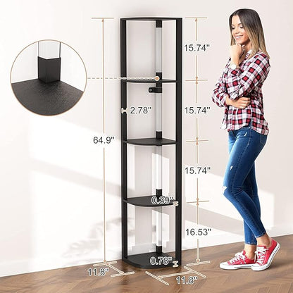 VTRIN Corner Shelf with Light, Modern Home Decor Stand Floor Lamps with Storage Shelves for Collectibles, Sturdy 5-Tier Corner Bookshelf Cabinet Display Shelf for Living Room Bedroom Small Space