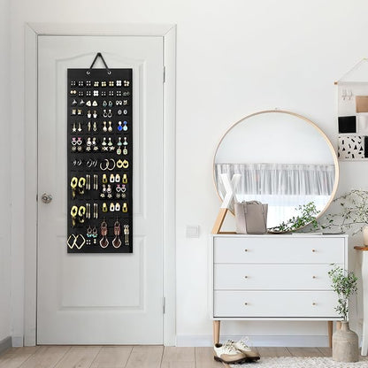 Lolalet Hanging Earring Holder Organizer with 20 Hooks for Women, Earring Organizer Wall Earrings Hanger Pierced Earring Storage, Felt Stud Earring Display, 608 Holes for Earrings - Black, 2 Pack