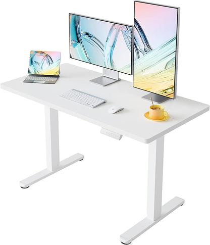 HUANUO 55 x 28 inch Electric Standing Desk Adjustable Height, 4 Memory Height Settings, Sit Stand Up Desk for Home Office & Computer Workstation, White