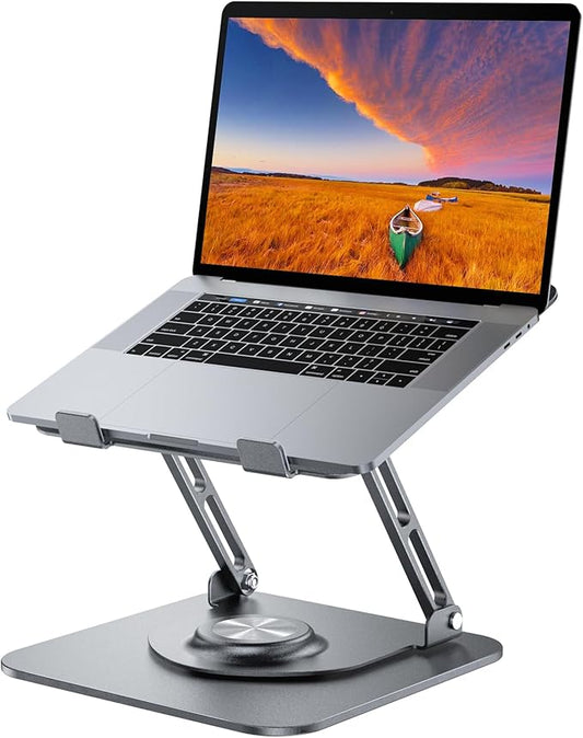 JOYEKY Laptop Stand for Desk, Adjustable Computer Stand with 360° Rotating Base, Ergonomic Laptop Riser for Collaborative Work, Foldable & Portable Laptop Stand, fits for All 10-16" Laptops