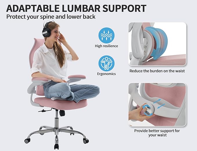TRALT Ergonomic Office Chair - Desk Chair with Wave High Back Adjustable Lumbar Support Computer Chair - Gaming Chairs Mesh Backrest and PU Leather Seat for Home Reading Chairs to Adults(PIK)