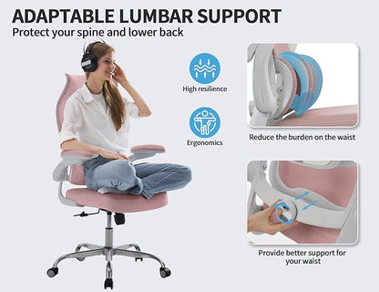 TRALT Ergonomic Office Chair - Desk Chair with Wave High Back Adjustable Lumbar Support Computer Chair - Gaming Chairs Mesh Backrest and PU Leather Seat for Home Reading Chairs to Adults(PIK)