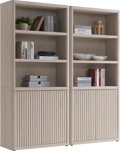SICOTAS Book Shelf with Doors 71" Tall 6 Tier Bookshelf with Adjustable Shelves Fluted Booshelves & Bookcases Modern Book Case with Large Storage Display Cabinet for Living Room Home Office Bedroom
