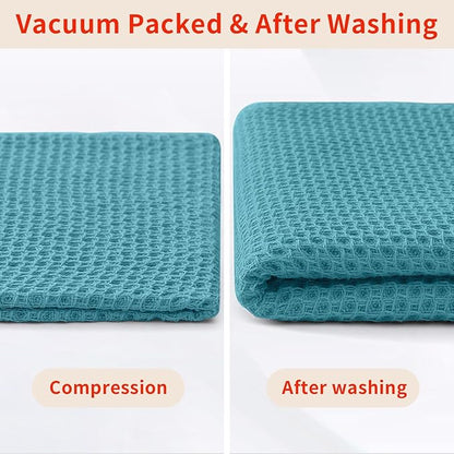 Homaxy 100% Cotton Waffle Weave Kitchen Dish Cloths, Ultra Soft Absorbent Quick Drying Dish Towels, 12 x 12 Inches, 24-Pack, Lake Blue