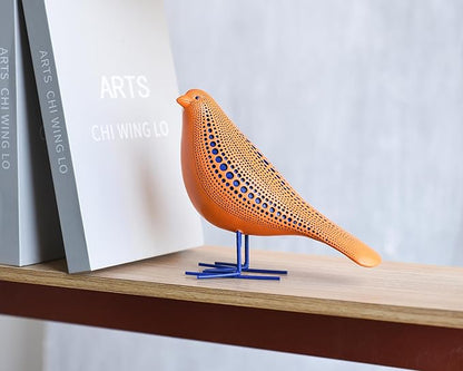 Quoowiit Bird Figurine, Modern Sculpture and Statues for Home Decor, Animal Statues for Bookshelf, Table, Entryway, Fireplace, Resin Decorative Sculpture with Chic Polka Dots Art Design (Orange)