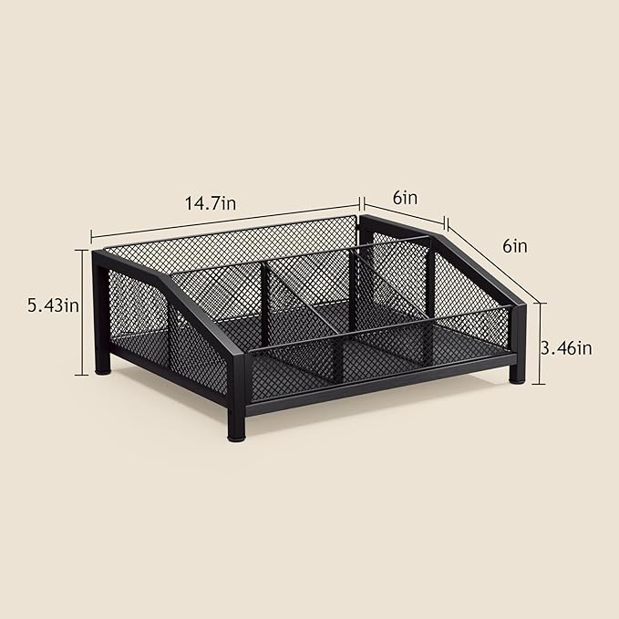 Homsorout Coffee Station Organizer - Coffee Bar Organizer with Removable Dividers for Pods Condiment Syrup Tea Stirrers, K Cup Holder for Kitchen, Office, Home, Countertop, Black