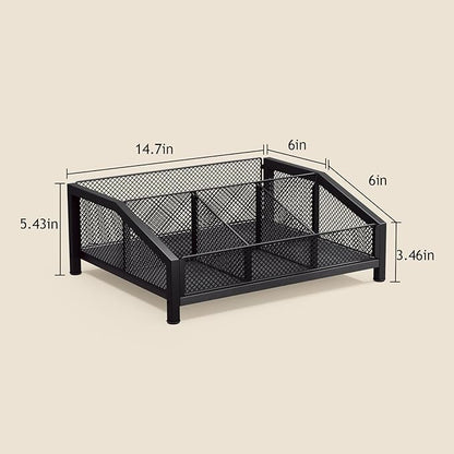 Homsorout Coffee Station Organizer - Coffee Bar Organizer with Removable Dividers for Pods Condiment Syrup Tea Stirrers, K Cup Holder for Kitchen, Office, Home, Countertop, Black