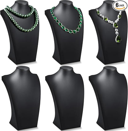 Kigley 6 Pcs Black PU Leather Jewelry Bust Display Necklace Holder Stand Necklace Mannequin Holder for Jewelry Display Trade Show(13.39 x 3.94 x 8.07 Inches)
