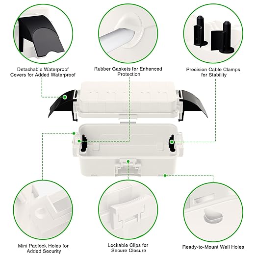 Flemoon [2 Pack] IP55 Small Outdoor Electrical Box Waterproof (Inner 5.9 x 3.2 x 1.8inch), Extension Cord Cover with Detachable Awning Covers for Plug, Outlet, Holiday Lights, White