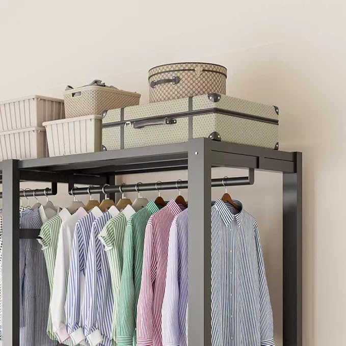 Foldable Portable Wardrobe Closet with Magnetic Doors & Cover, Heavy Duty Covered Clothes Rack with Hanging Clothing Rod, Metal Frame Standing Alone Closet for Bedroom (Door Design A, 49.2IN/125CM)