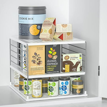 2 PACK Cabinet Organizer for Foil and Plastic Wrap- Divided Compartment Holder for Kitchen Bag- Upgraded Kitchen&Counter &Pantry Organizers and Storage(White&Gray)