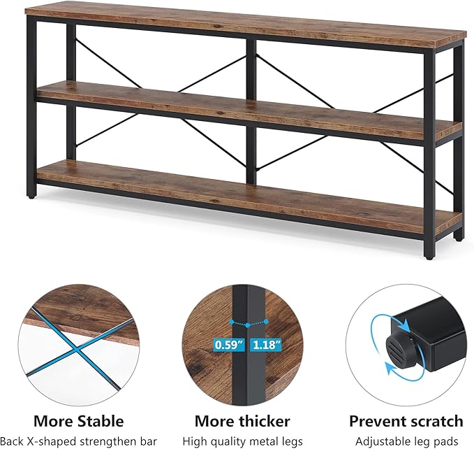 Tribesigns 71" Sofa Tables Extra Long Couch Table, Narrow Long Console Table, Entryway Table,Sofa Table with 3 Tiers Storage Shelves (Rustic Brown)