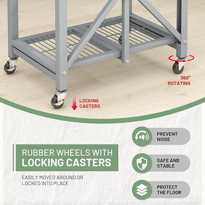 Hymula 3-Tier Stainless Steel Rolling Utility Cart, 300 LBS Capacity Heavy Duty Foldable Service Cart with Wheels for Kitchen, Garage, Restaurant, Warehouse & Outdoor Use