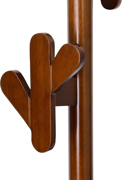 Wooden Coat Rack Freestanding, Creative Antler Hooks, Rubberwood Coat Rack Stand with Stable Round Base, Heavy Duty Coat Hanger Hall Tree for Entryway,Bedroom,Apartment/Jacket, Hat, Bag
