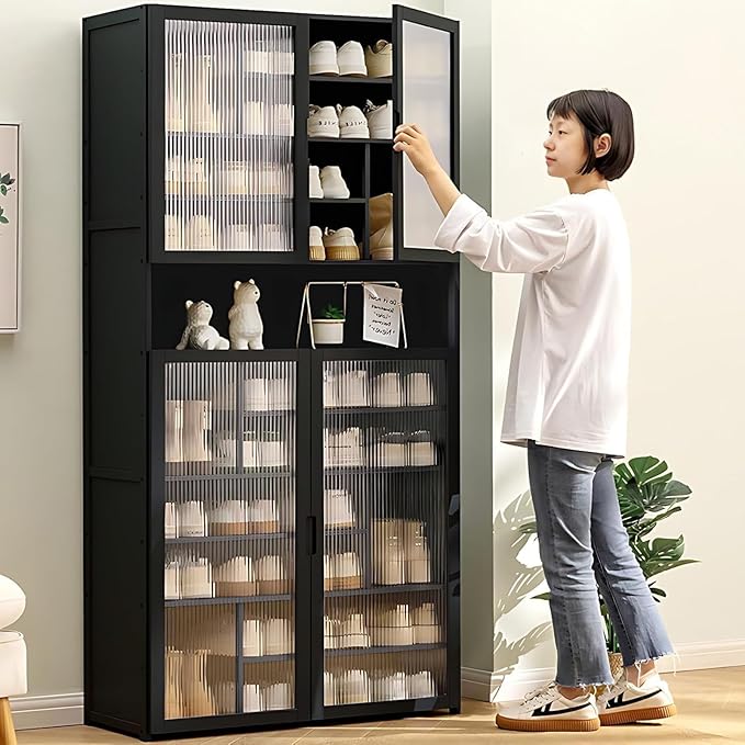 11-Tier Large Shoe Cabinet with Acrylic Doors, Large Capacity Bamboo Shoe Cabinet, 40-45 Pairs Shoe Rack, Free Standing Shoe Rack,Entrance for Hallway Living Room