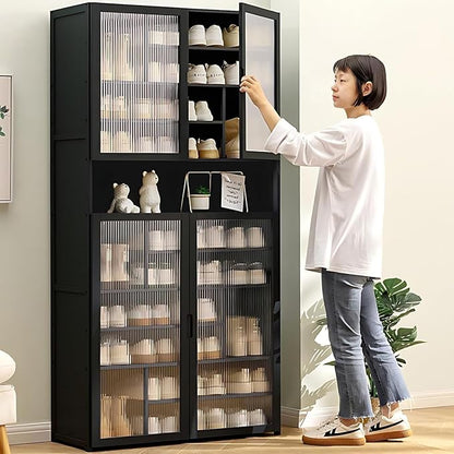 11-Tier Large Shoe Cabinet with Acrylic Doors, Large Capacity Bamboo Shoe Cabinet, 40-45 Pairs Shoe Rack, Free Standing Shoe Rack,Entrance for Hallway Living Room