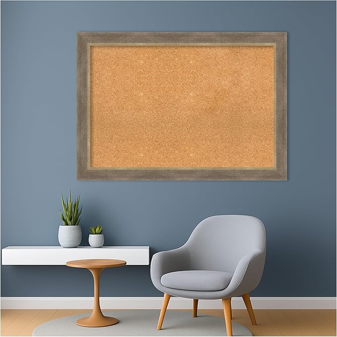 Amanti Art Natural Cork Board for Wall, 29x41 Vision Board with Brown Wood Frame, Large Corkboard Office Decor for Home Organization, Coastal Corkboard Pinboard to Display Items for Home Organization