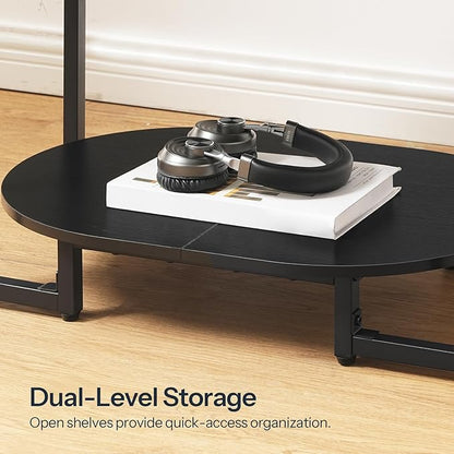 HOOBRO Coffee Table for Living Room, Oval Small Coffee Table with 2-Tier Open Storage Shelf, Industrial Cocktail Tea Table, Wooden Desktop Center Table, Home Office, Rustic Brown and Black BFK09KF01