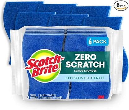 Scotch-Brite Zero Scratch Scrub Sponge, 6 Kitchen Sponges for Cleaning Around the Home, Bathroom & More, Scratch-Free Dish Scrubber, Multi-Surface Safe, Best for Nonstick Pots and Pans