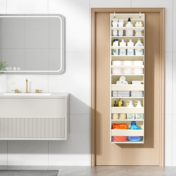 Mefirt 6 Tiers Over The Door Organizer, Heavy Duty Hanging Organizer Storage with Large Capacity Pockets, Behind Door Storage Hanging Shelves for Closet Wall Bathroom Bedroom Nursery Pantry, 1 Beige