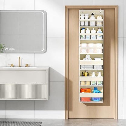 Mefirt 6 Tiers Over The Door Organizer, Heavy Duty Hanging Organizer Storage with Large Capacity Pockets, Behind Door Storage Hanging Shelves for Closet Wall Bathroom Bedroom Nursery Pantry, 1 Beige