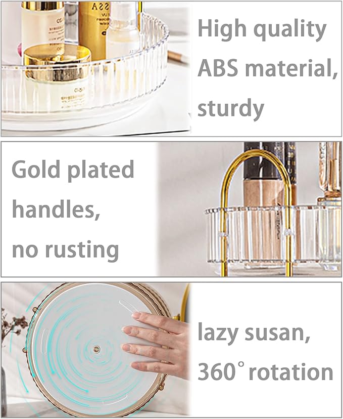 Rotating Makeup Organizer for Vanity, Large Capacity Skincare Perfume Storage, Bathroom Counter Organizer, 360 Spinning Cosmetic Dresser Countertop Organizers (Clear, 3 Tier)