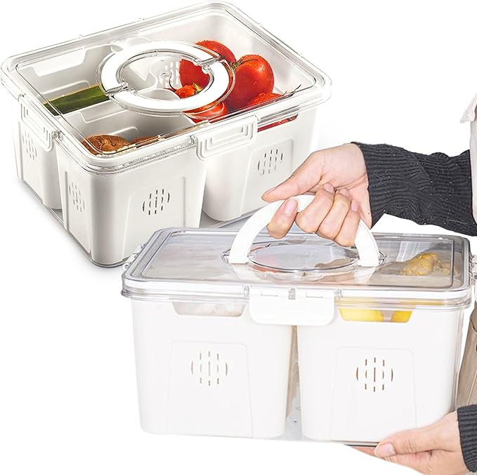 Cheer Collection Fruit Organizer for Refrigerator – 4-Compartment Produce Saver with Lid & Handle, Fruit and Veggie Storage Containers, Produce Containers for Fridge Organization & Storage