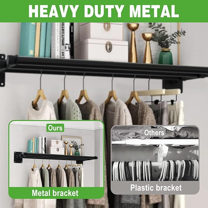 Closet Shelves Wall Mounted, 71 Inches Heavy Duty Closet Rod with Shelf Metal Utility Shelf for Wall, Closet, Laundry Room