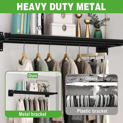 Closet Shelves Wall Mounted, 71 Inches Heavy Duty Closet Rod with Shelf Metal Utility Shelf for Wall, Closet, Laundry Room