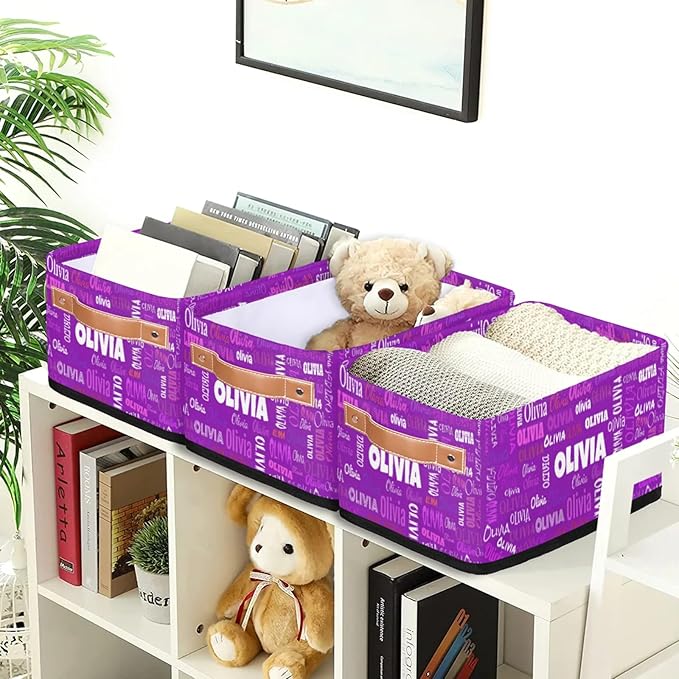 Personalized Name Toilet Paper Basket, Kids Small Toys Organize Bin, Books Shelf Basket, Clothes Towel Storage Bin for Nursery Home Decor, Dark Violet Purple