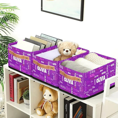 Personalized Name Toilet Paper Basket, Kids Small Toys Organize Bin, Books Shelf Basket, Clothes Towel Storage Bin for Nursery Home Decor, Dark Violet Purple