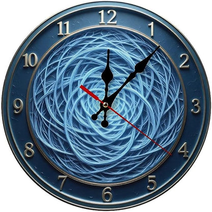 Wall Clock, Abstract Pattern Non Ticking Wall Clocks Battery Operated, Blue Wooden Wall Clocks for Kitchen, Living Room, Bedroom, Office, Bathroom Decorative 10 Inch